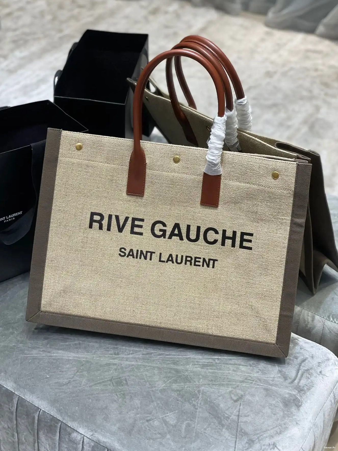 AND BAG LINEN LEATHER IN GAUCHE RIVE TOTE YSL 0616